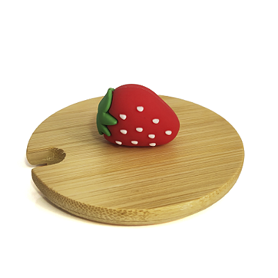 Tampa de Bambu com Miniatura Morango Para Caneca (Sem Borracha)