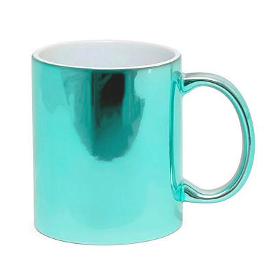 Caneca Espelhada de Cerâmica Azul Ciano para Sublimação | 325ml
