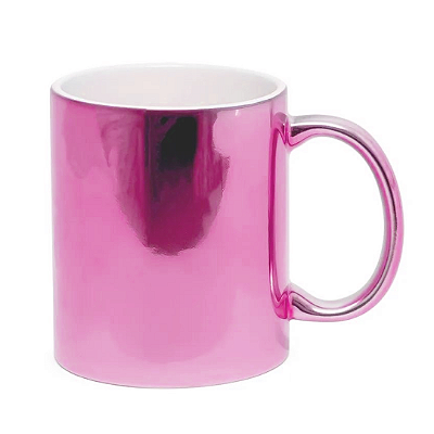 Caneca Espelhada de Cerâmica Rosa Claro para Sublimação | 325ml