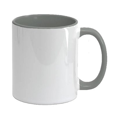 Caneca Branca Interior e Alça Cinza escuro Para Sublimação 325ml - Importada