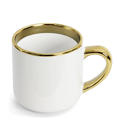 Caneca Cerâmica Imperial – Interna/Externa Branca com Borda e Alça Ouro · 400ml