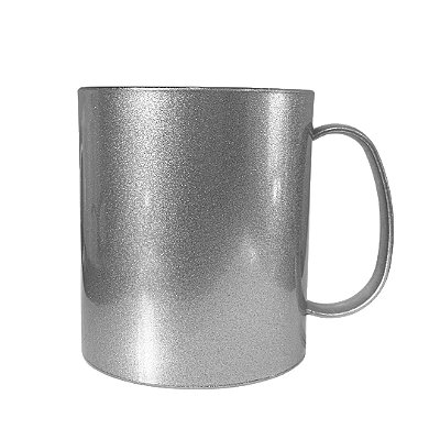 Caneca Polímero Glitter Prata- 325ml | Ideal para Sublimação