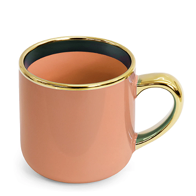 Caneca Cerâmica Imperial – Interna/Externa laranja com Borda e Alça Ouro · 400ml