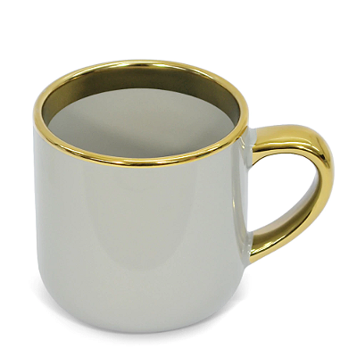 Caneca Cerâmica Imperial – Interna/Externa Cinza com Borda e Alça Ouro · 400ml