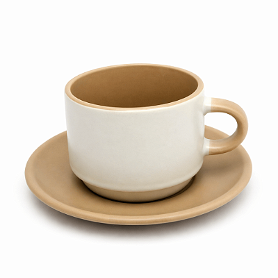 XICARA CERAMICA 90ML PETIT FOSCA BEGE C/ PIRES