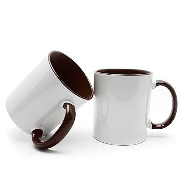 Caneca Branca Interior e Alça Marrom Para Sublimação 325ml - Importada