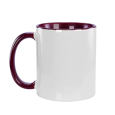 Caneca Branca Interior e Alça vinho Para Sublimação 325ml - Importada