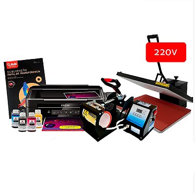 Kit Sublimação GOLD - Prensa de Canecas + Prensa Plana + Impressora + Brindes (220v)