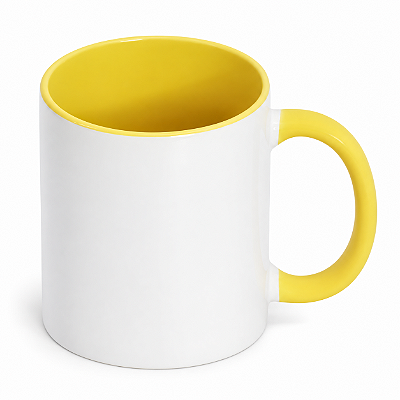 Caneca Panda Alça e Interior Amarelo 325ml