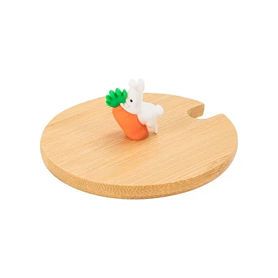Tampa de Bambu para Caneca com Pingente Coelho