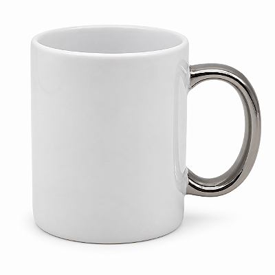 Caneca Cerâmica 325ml com Alça Prata para Sublimação
