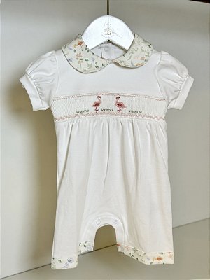 Macaquinho Pima ponto Smock Flamingo