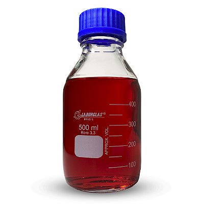 Frasco Reagente 500Ml Grad.C/Tampa De Rosca Azul E Disp.Anti Gota Em Borosilicato (Laborglas)