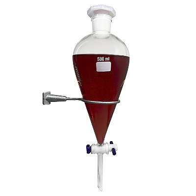 Funil de Separação Squibb (Pera) 500mL C/ Torneira Teflon e Rolha Poli
