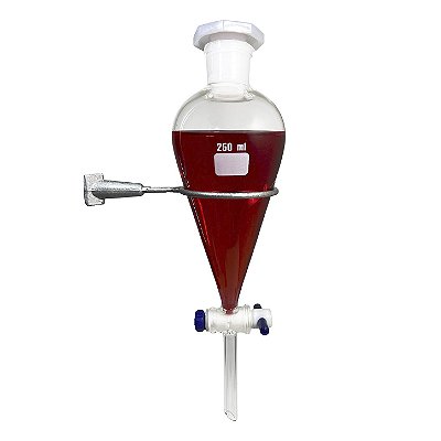 Funil de Separação Squibb (Pera) 250mL C/ Torneira Teflon e Rolha Poli