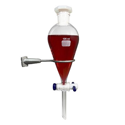Funil de Separação Squibb (Pera) 125mL C/ Torneira Teflon e Rolha Poli