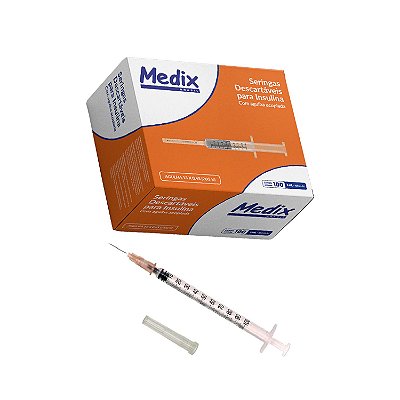 Seringa 1ml de Insulina C/ Agulha Acoplada 13x0.45 Luer Slip (26g 1/2) Cx C/ 100un (Medix)