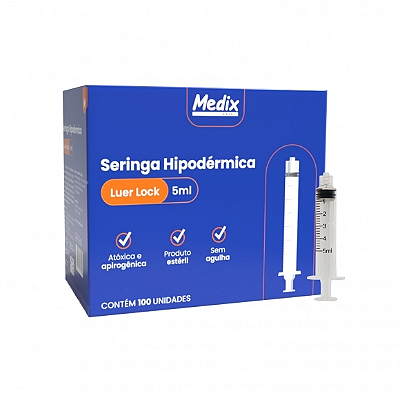Seringa 5ml Descartável Estéril Bico Luer Lock S/ Agulha Caixa C/ 100un (Medix)