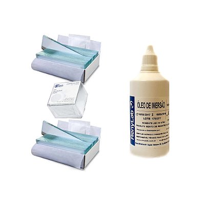 Kit 100 Lâminas + 100 Lamínulas 24x24mm + Óleo De Imersão