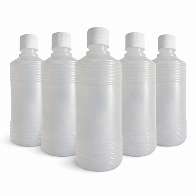 Kit 5 Frasco Plástico 500ML Estriado Cor Natural Tampa Lacre