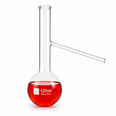 Balao de Destilacao 125ml Com Saida Lateral Vidro Boro