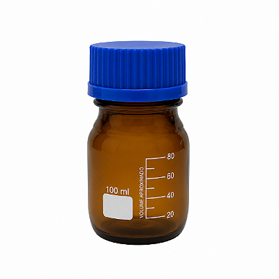 Frasco Reagente Âmbar Tampa Azul Vidro Neutro 100ml