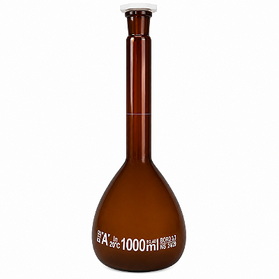 Balão Volumétrico de Vidro Âmbar 1000ml Rolha de Polietileno