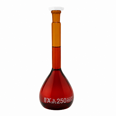 Balão Volumétrico de Vidro Âmbar 250ml Rolha de Polietileno