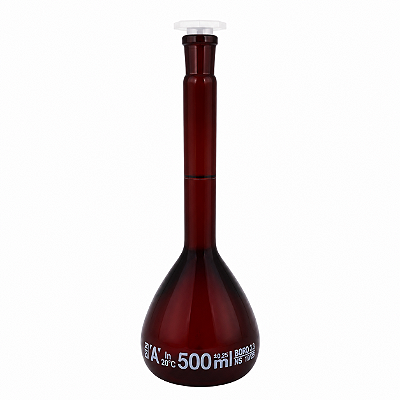 Balão Volumétrico de Vidro Âmbar 500ml Rolha de Polietileno