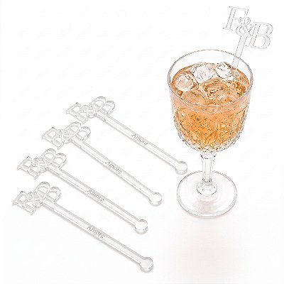 Stick em Acrílico com Iniciais e Logo Para Doces, Bebidas e Drinks - Pacote com 50 Unidades