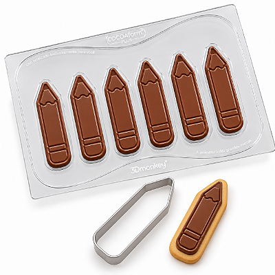 kit 2 Formas para chocolate Lápis Professores + 1 cortador