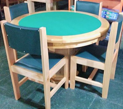 Mesa de Carteado Poker Redonda 100% Madeira Maciça com 4 cadeiras