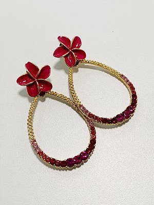 Brinco dourado pedrarias rosa - LOJINHA DA TABATA