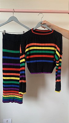 Conjunto tricot listrado ByNv - Tam PP - LOJINHA DA TABATA