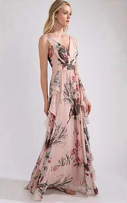 Vestido longo rosa floral Patbo - tam 42