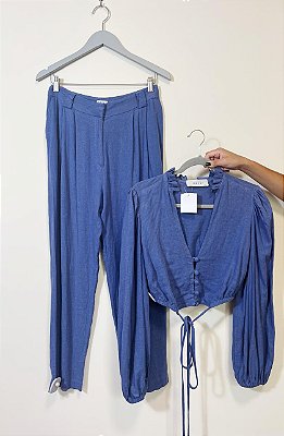 Conjunto linho azul petróleo Iorane - tam 40