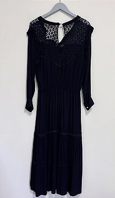 Vestido midi preto renda Carol Bassi - tam G