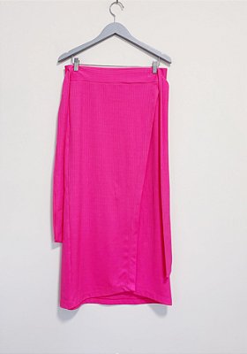 Saia midi canelada rosa Renata Tenca - tam M