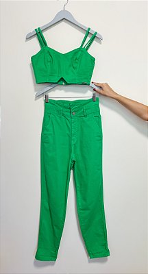 Conjunto top e calça sarja verde Lez a Lez - tam P