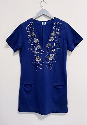 Vestido moletom azul bordado M. Piva - tam P