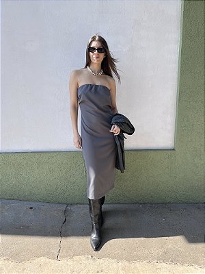Vestido alfaiataria sem alça cinza Chou Chou - tam M