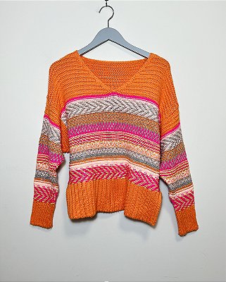 Suéter tricot multicolorido  - tam G