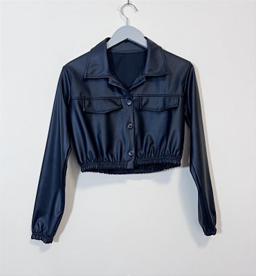 Jaqueta cropped pu preta - tam P
