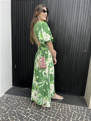 Vestido midi folhagens FARM - Tam M