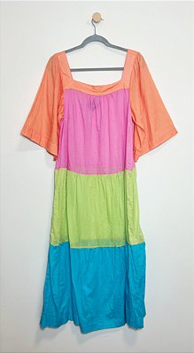 Vestido longo color block Cantão - tam M