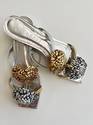 Rasteira pompom metalizado Vicenza tam 40