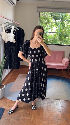 Vestido poá preto e branco Cantão - tam M