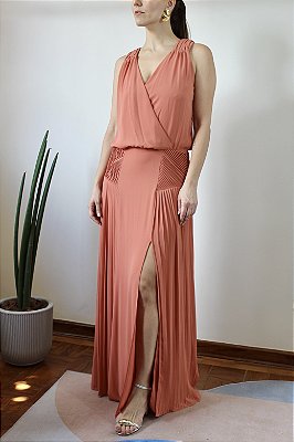 Vestido longo salmão Bosbtore - tam P
