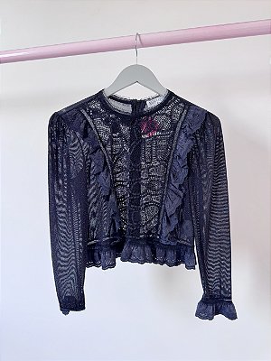 Blusa preta tule Nath Faria - tam P