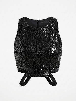 Top paetê preto Costume - tam PP